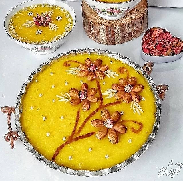 تزیین شله زرد با طرح گل شله زرد برای مهمانی